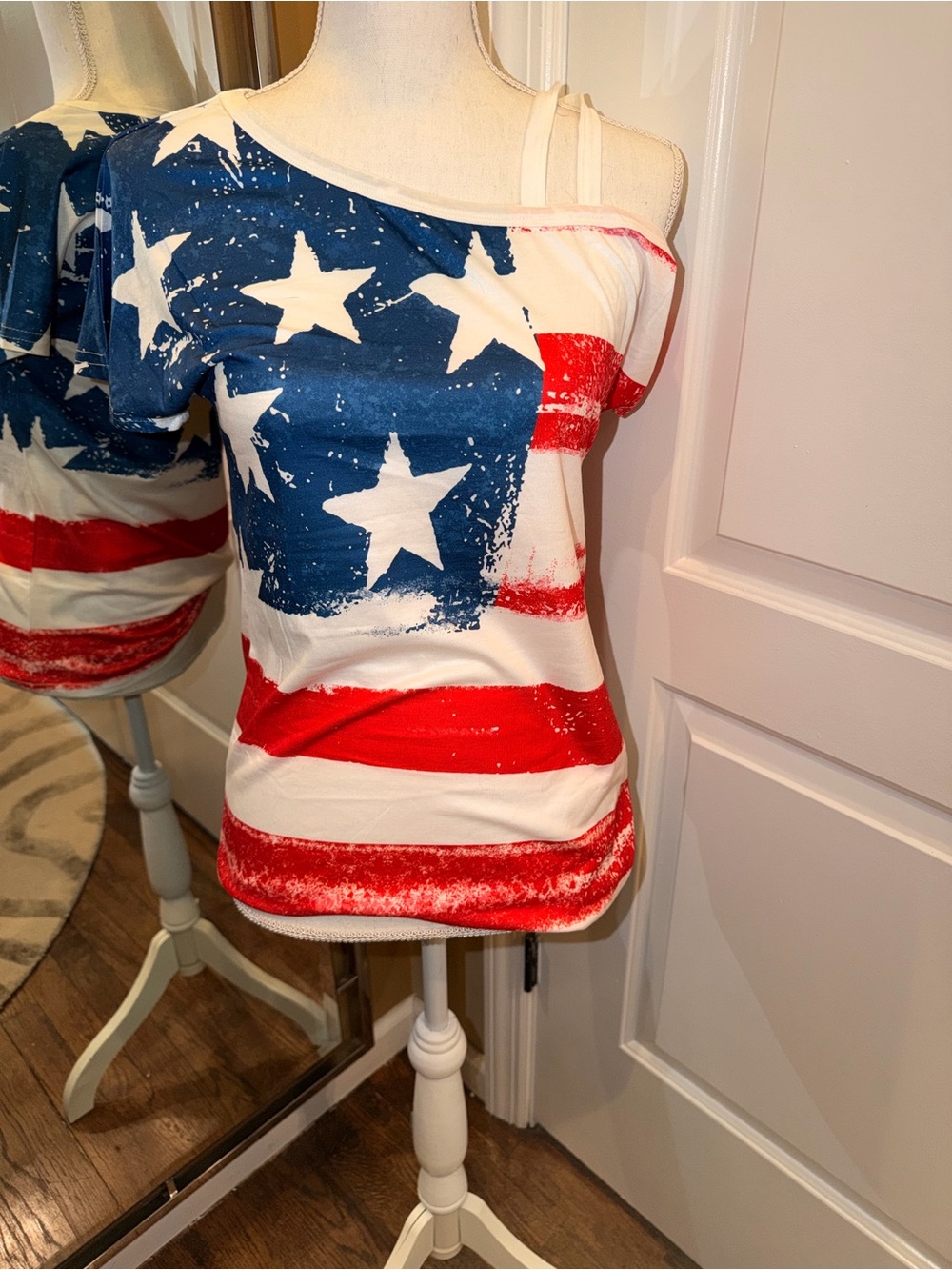 Off-Shoulder Stars & Stripes Tank Top - Red White Blue